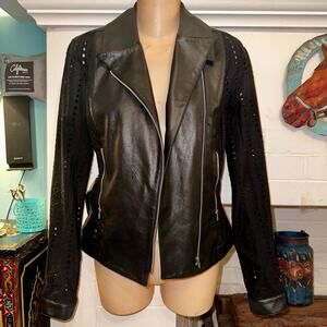 NEW SACHIN & BABI LIGHTWEIGHT LEATHER BIKER JACKET EYELET SLEEVES & BACK BELT